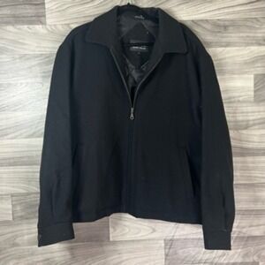 Cianni Cellini Jacket Men's L Black Solid Waist Length Pockets Collar Wool Blend